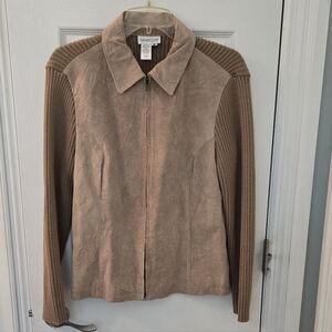 Coldwater Creek Versatile Beige Leather Front Jacket/sweater, Size M (#20)